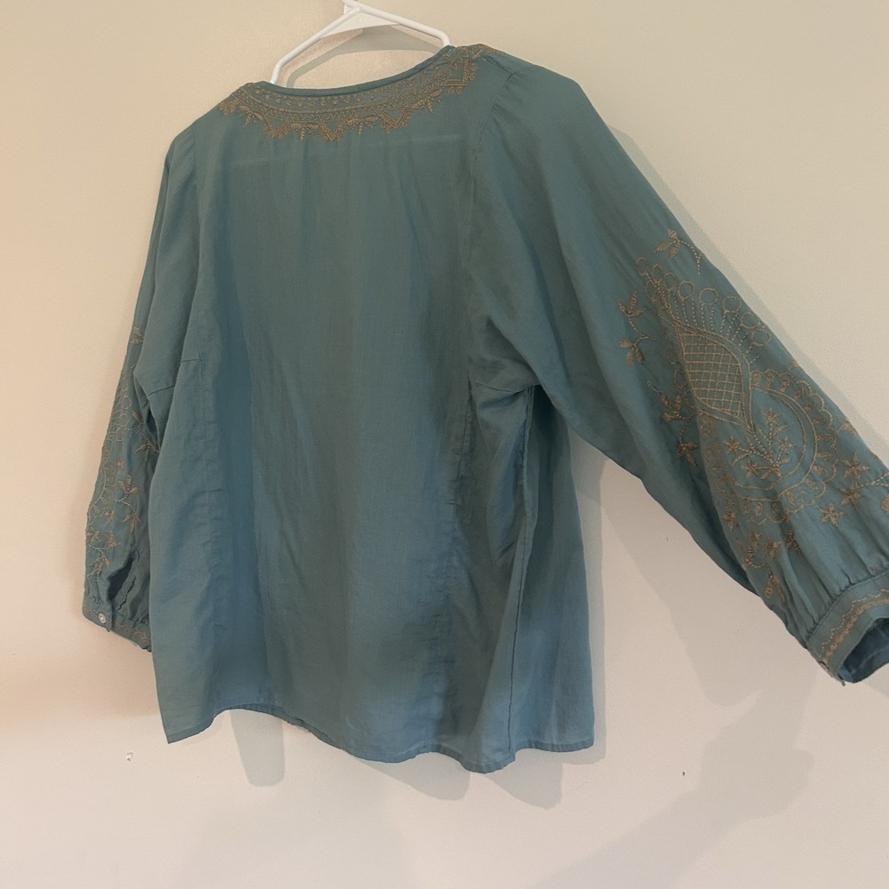 J Jill Embroidered Blouse Sz S Petite Floral 100% Cotton Lightweight Boho - Picture 9 of 13